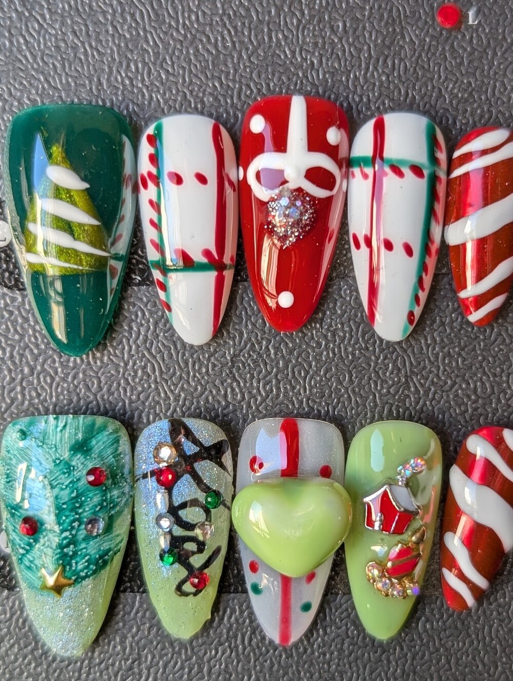 ❤️ 10pc Handmade Almond Press-On Premium Christmas X-mas Nails Sz: Large 2.5 #15